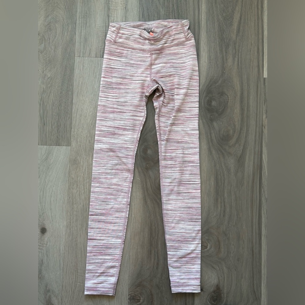 Athleta Girls Pink and Gray Striped Leggings